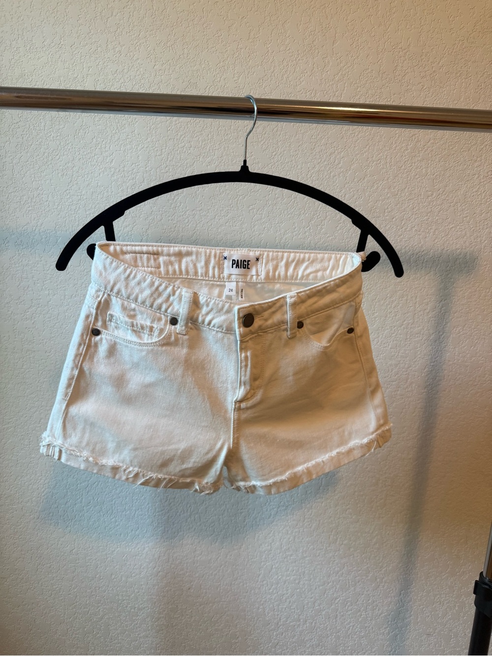 PAIGE Off-White Denim Jean Shorts